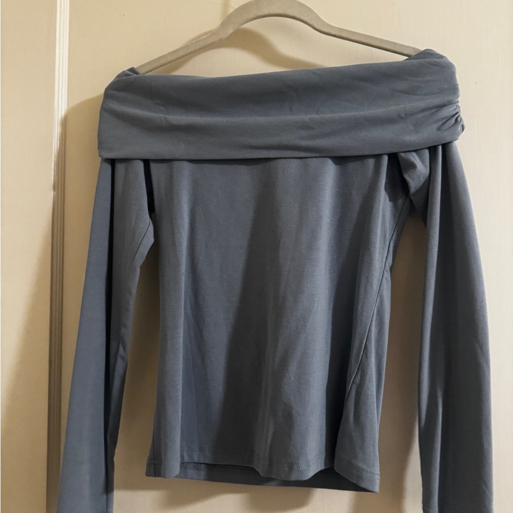 Elegant Off-Shoulder Blue-Gray Top